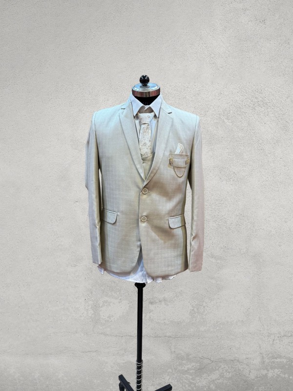 Creamish grey self design 5 piece suit