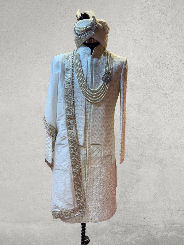 Off white nawab cut designer sherwani