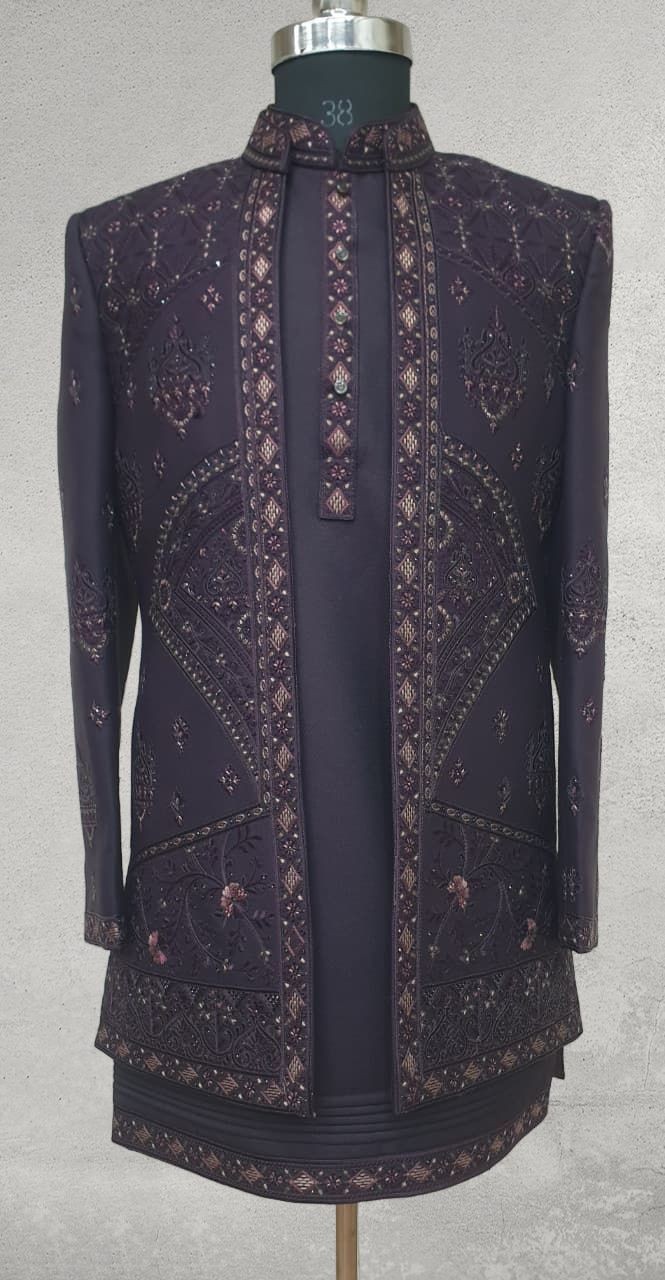 Wine designer indo-western for men with embroidery