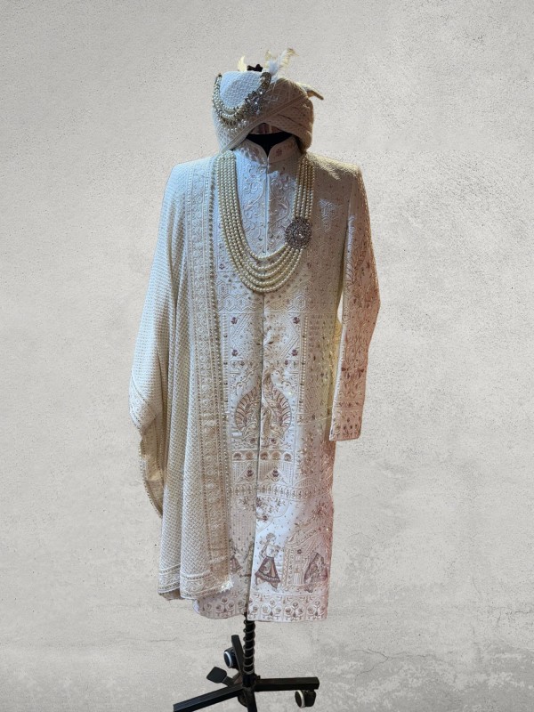 Designer rajwada pattern hand embroidered sherwani