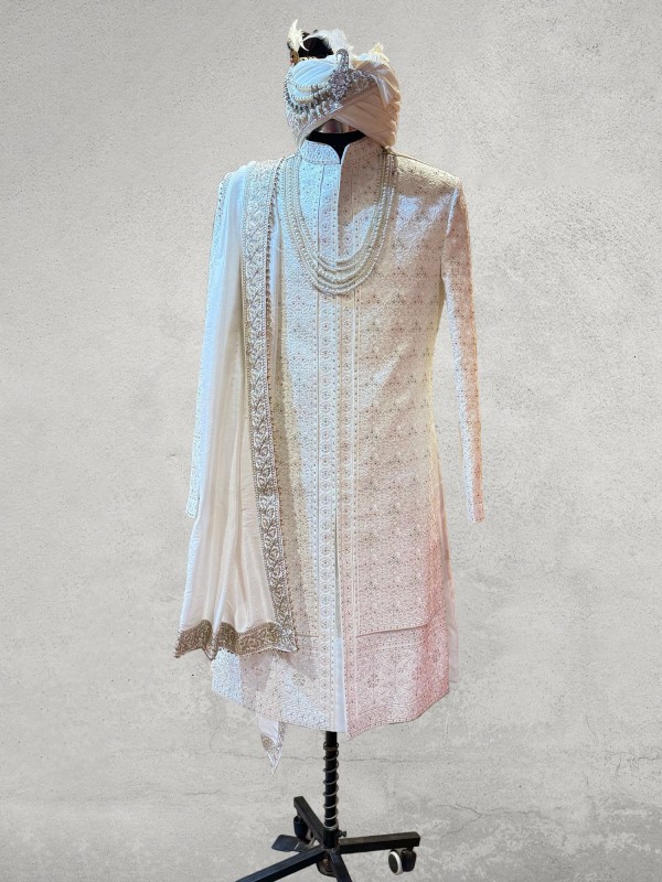Zarkan embroidered multicolour double layer sherwani