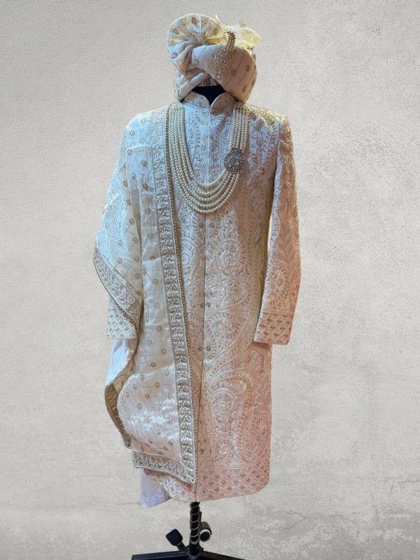 Hand embroidered designer sherwani with dabka, zardozi and cutdana work