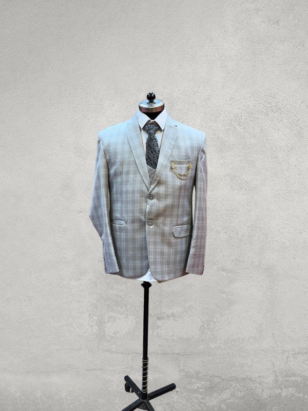 Grey check 5 piece italian fabric suit