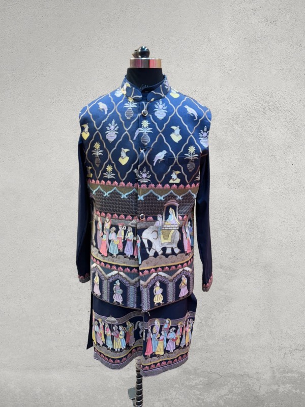 Rajwada heavy embroidered nehru jacket designer kurta